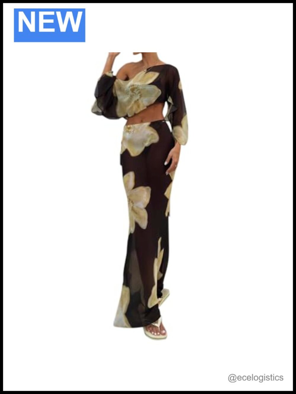 Women's 2 Piece Skirt Set Sheer Floral Maxi Outfit Club Party Crop Top